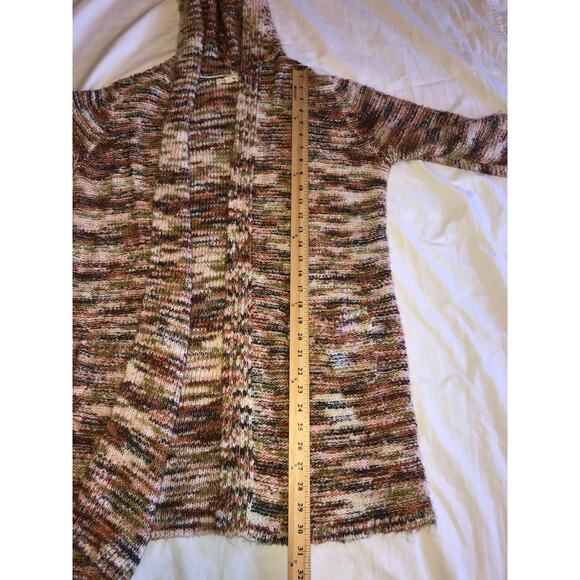Hooded Sweater Size M Open Cardigan Multi Color Earth Tones Pockets Long Cozy - Picture 6 of 7